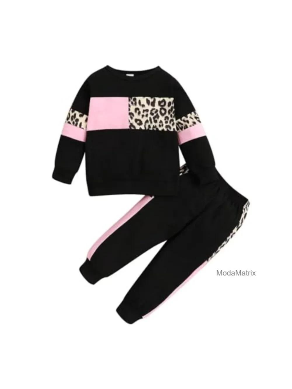 Toddler Girl Leopard Print Long Sleeve Sweatshirt and Pants Set 2 Piece